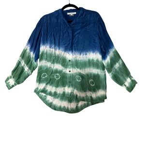 GERARD DAREL Paris Tie Dye‎ Blue Green Viscose Button Down Shirt Size 38